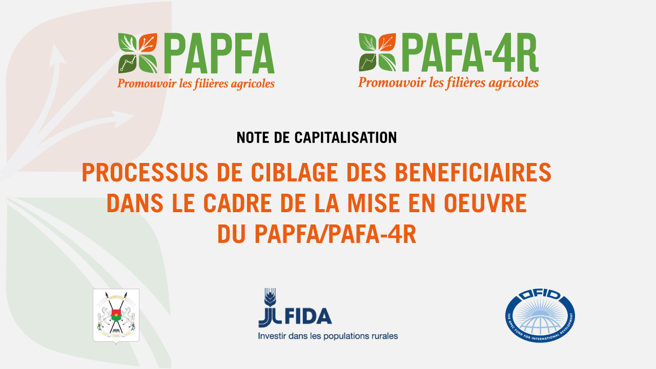 PROCESSUS DE CIBLAGE DES BENEFICIAIRES<br>DANS LE CADRE DE LA MISE EN OEUVRE<br>DU PAPFA/PAFA-4R